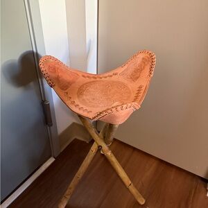 Leather Saddle Stool with Bamboo Legs from Mexico